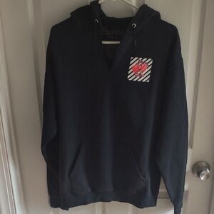 Emo Black Hooded Sweatshirt with Chest Graphic